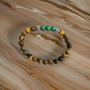 Tiger Eye and Malachite Bracelet w hematite